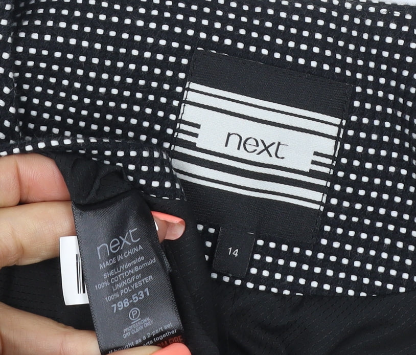 Next Women Black White Geometric Zip Cropped Jacket UK 14 Lined