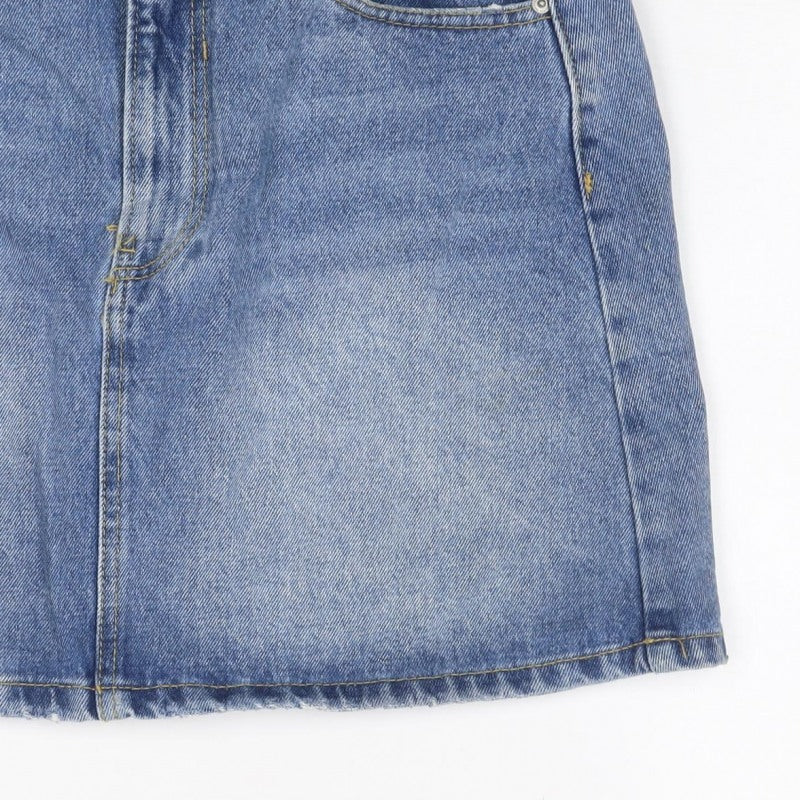 Bershka Women’s Blue Denim A-Line Mini Skirt UK 10 Pockets