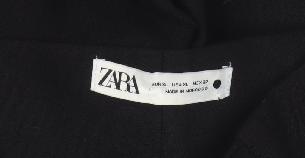 Zara Women Black XL High Rise Wide-Leg Trousers Smart Workwear