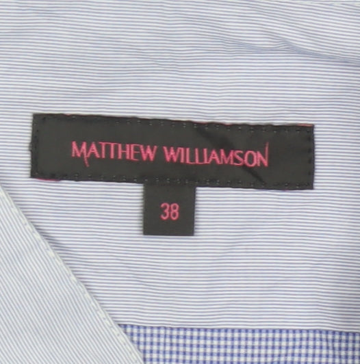 Matthew Williamson Men’s Blue Check Cotton Shirt Size 38 Aztec Trim