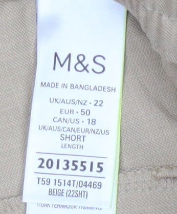 Marks & Spencer Women Beige UK 22 Tapered Smart Trousers Short