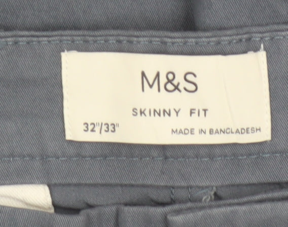 Marks and Spencer Men Blue 32/33 Skinny Fit Stretch Chino Trousers