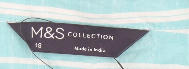 Marks and Spencer Women Blue Stripe Cotton Button-Up Shirt UK 18