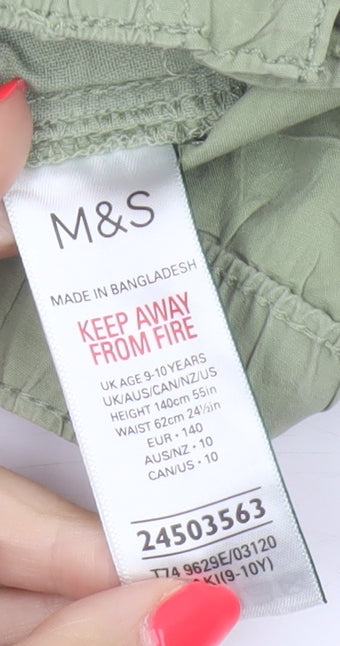 Marks and Spencer Girls Green 9-10 Years Cargo Trousers Cotton