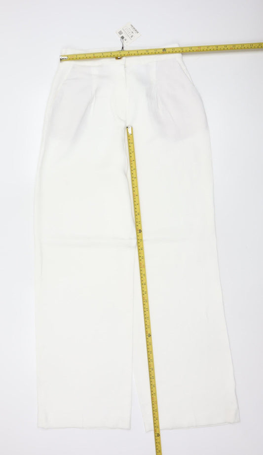 ZARA Women Ivory S High Rise Wide Leg Tailored Dress Trousers