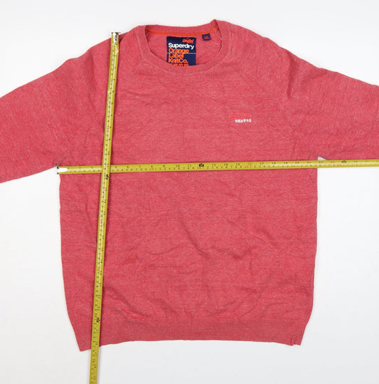Superdry Men Pink 2XL Orange Label KnitCo Crew Neck Pullover Jumper