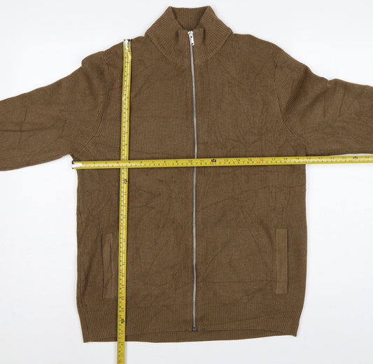 Marks and Spencer Men Brown M Full Zip High Neck Knit Jumper