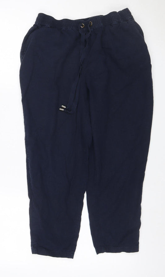 FatFace Women’s Blue Petite UK 6 Linen Blend Cropped Wide Leg Trousers