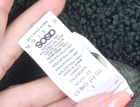 Brand and care label for ASOS DESIGN Women’s Green Teddy Fleece Button Jacket UK 10 Lined