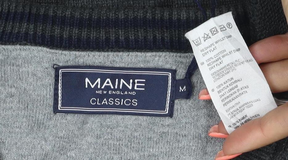 Brand and care label for Maine New England Men Grey M V-Neck Cotton Knit jumper