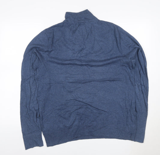 Fat Face Men’s Blue M 1/4 Zip High Neck Cotton Knit Jumper