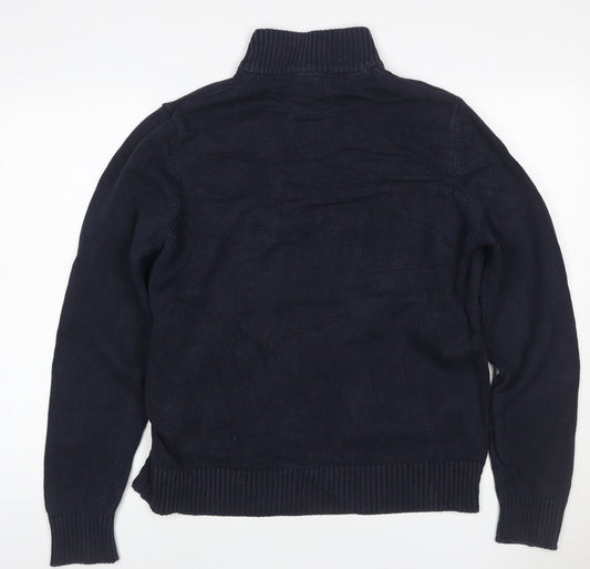 Crew Clothing Co. Men’s Blue M Cotton High Neck Henley Jumper