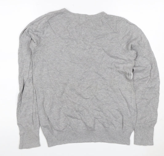 Hollister Men Grey M Crew Neck Logo Cotton Blend Pullover Jumper