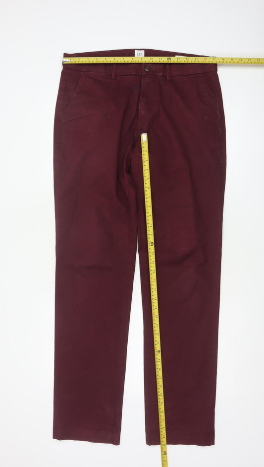 GAP Men’s Burgundy Red 33x34 Straight Chino Trousers Regular Fit