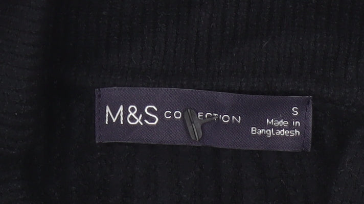 Marks & Spencer Women Black S Cable Knit Collared Button Cardigan
