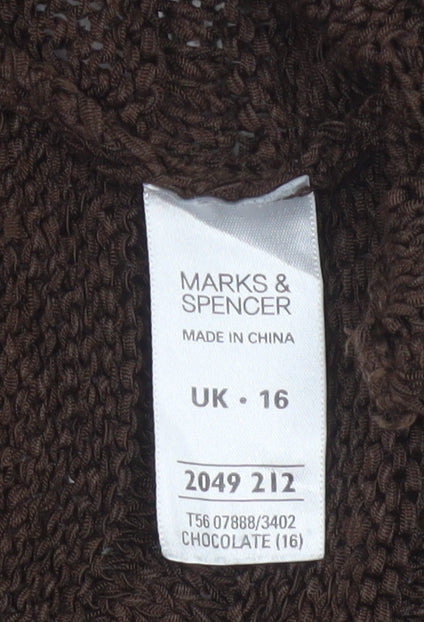Marks & Spencer Women Brown UK 16 Open Knit Button Cardigan