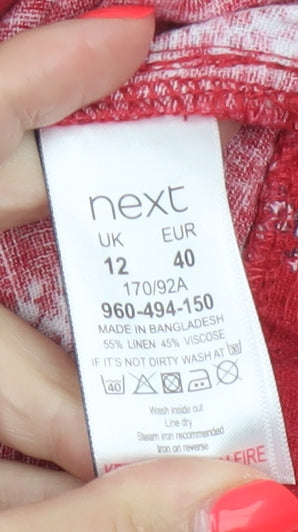 Next Women Red Linen Blend Floral Knee Length Sheath Dress UK 12