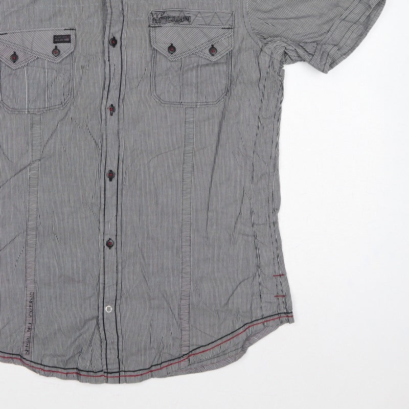 Additional view of Next Men's Grey M Slim Fit Striped Military Pocket Short Sleeve Shirt