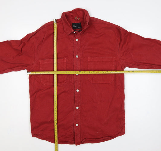 Zara Man Men's Red M Relaxed Fit Cotton Twill Button Shirt Jacket