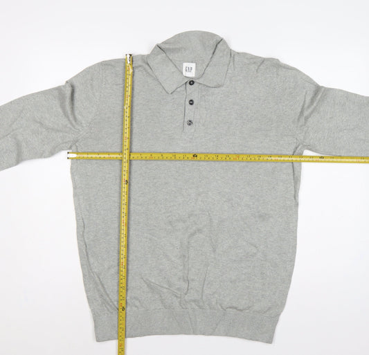 Gap Men's Grey M Cotton Collared Henley Knit Jumper Long Sleeve