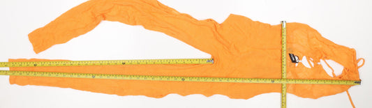 PrettyLittleThing Women Orange UK 6 Sheer Knit Tie Back Jumpsuit