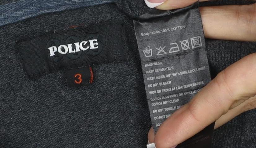 Brand and care label for Police Men’s Grey L Cotton Henley Jumper V-Neck Zip Pocket