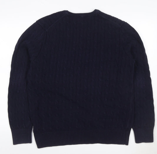 Gap Men's Blue XL Cable-Knit Cotton Crew Neck Pullover Jumper