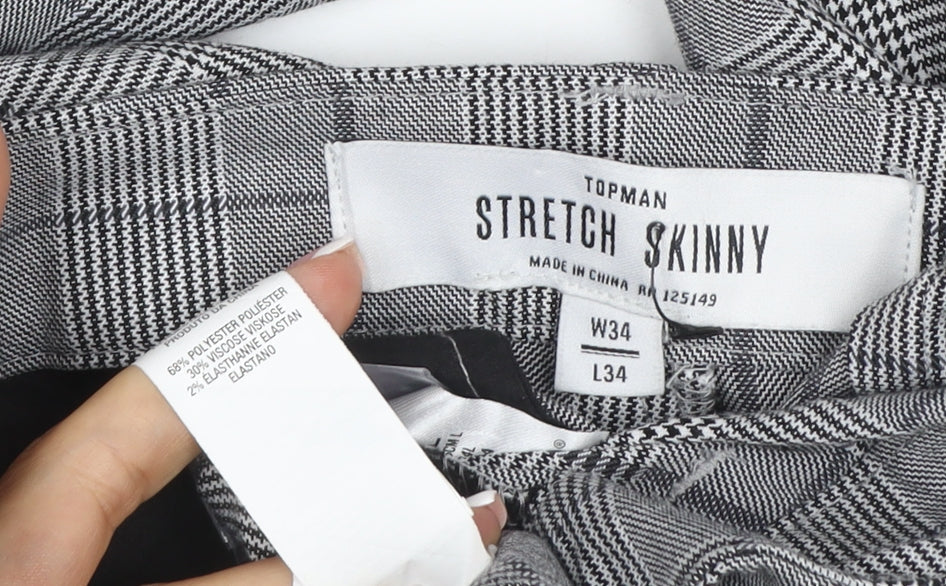 Topman Men Grey Check Stretch Skinny Dress Trousers W34 L34