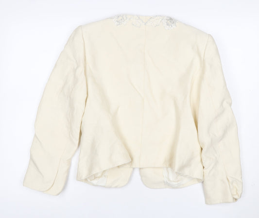 Albert Nipon Women Ivory UK 10 Floral Embroidered Wool Silk Jacket