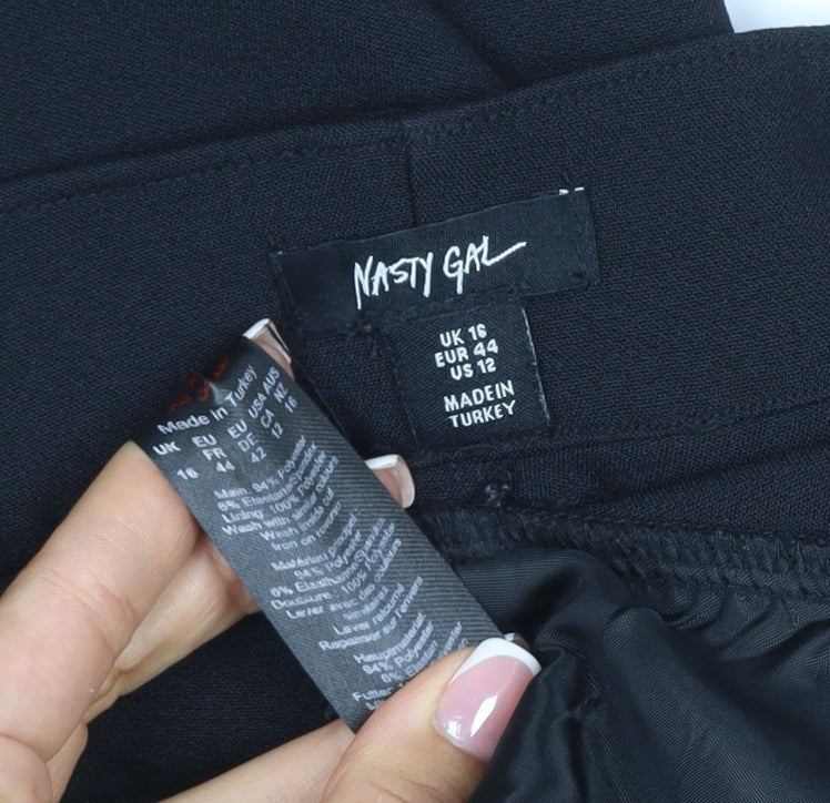 Nasty Gal Women’s Black UK 16 Wide-Leg Tailored Trousers Buckle Detail