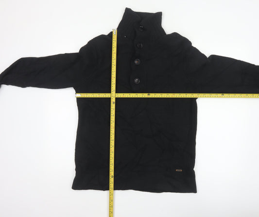 BOSS Hugo Boss Men Black M Wool Blend Cable Knit High Neck Henley Jumper