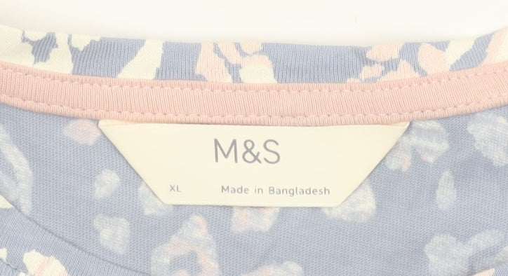 Marks and Spencer Women Blue XL Zebra Print Cotton Pyjama T-Shirt Top