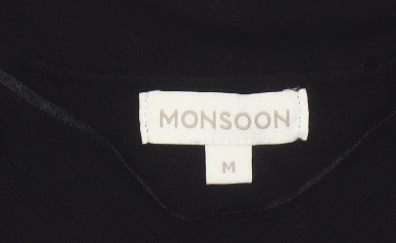Monsoon Women Black M Open Cowl Neck Cotton Bow Cardigan