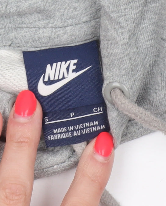 Nike Women Grey S Pullover Hoodie Logo Cotton Fleece Pocket