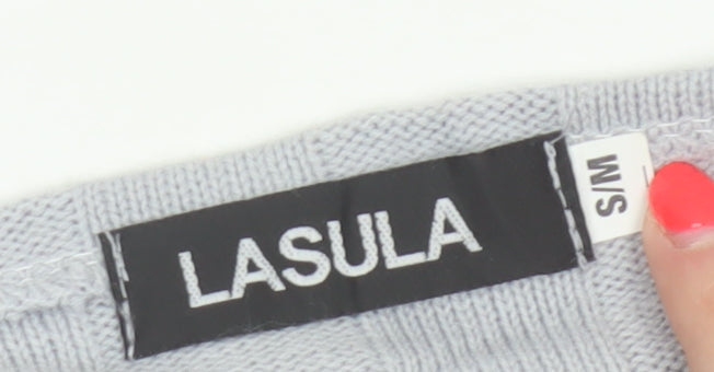 Lasula Women Grey S Cropped Square Neck Knit Jumper Bell Sleeve