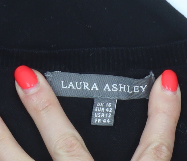 Laura Ashley Women’s Black UK 16 V-Neck Button Knit Cardigan