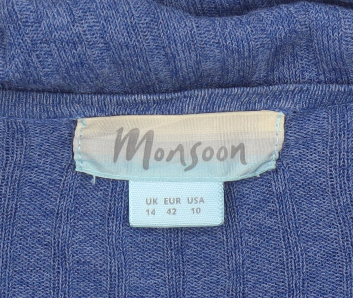 Monsoon Women Blue V-Neck Button Knit Cardigan UK 14 Cotton Viscose