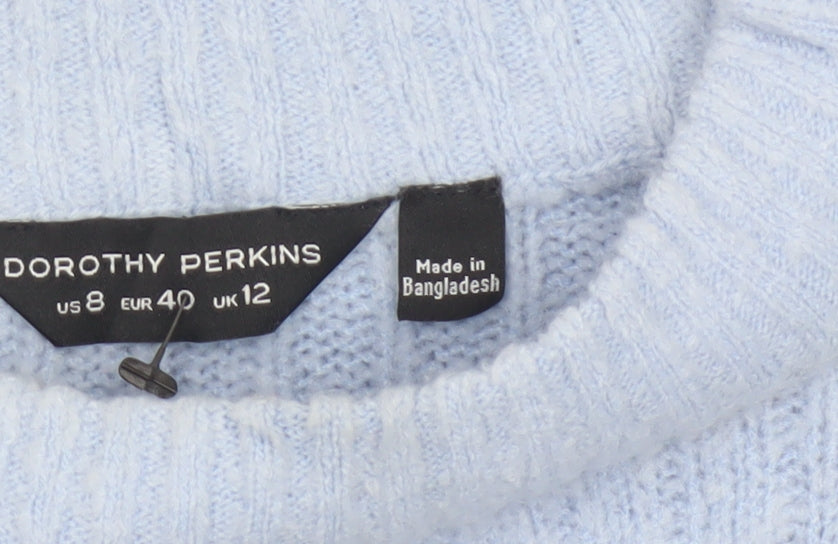 Additional view of Dorothy Perkins Women Blue UK 12 Cable Knit Mock Neck Jumper