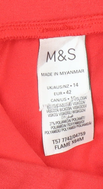 Marks and Spencer Women Red UK 14 Wide-Leg Drawstring Stripe Trousers
