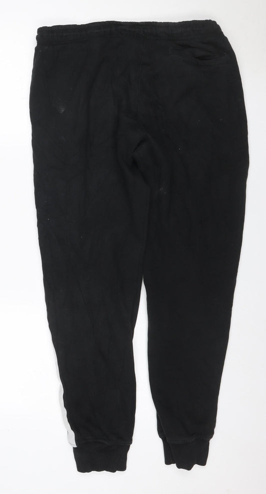 Puma Men Black L Track Pants Joggers Logo Tape Elastic Waist