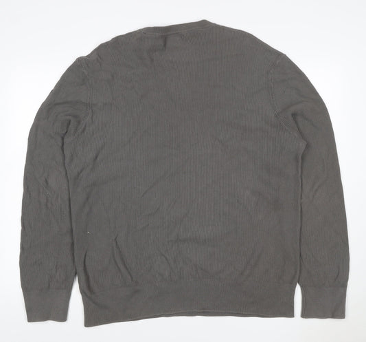 Zara Men Grey XL Cotton Crew Neck Fine Knit Pullover Jumper