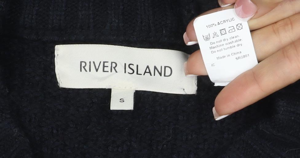 River Island Women's Black S Cable-Knit High Neck Jumper