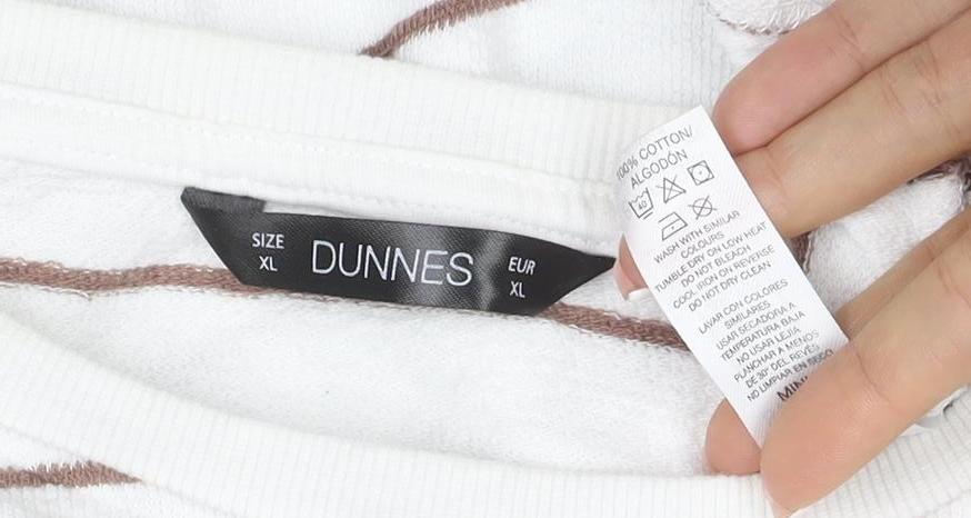 Dunnes Women White Brown Striped Cotton Crew Neck Jumper XL