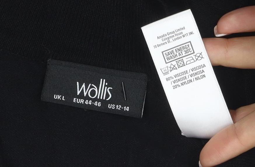 Wallis Women Black L Open V-Neck Knit Cardigan Button Cuffs