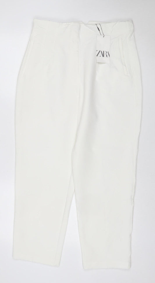 Zara Women White UK 16 XL Straight Dress Trousers Pockets New