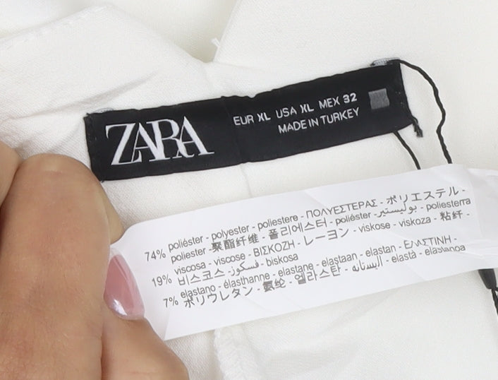 Zara Women White UK 16 XL Straight Dress Trousers Pockets New