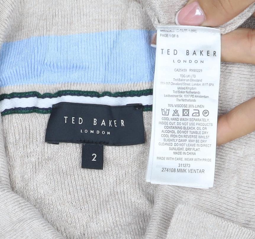 Ted Baker Men's Beige Size S Textured Knit Short Sleeve Polo Shirt