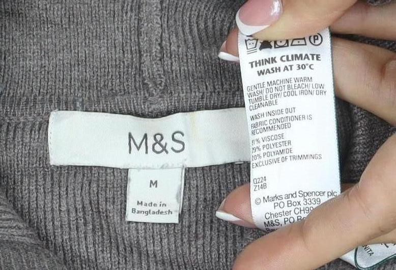 Marks and Spencer Men's Grey M Full Zip Hooded Knit Cotton Blend Hoodie