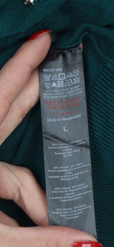 Additional view of Dorothy Perkins Women Green UK 14 Round Neck Button Cuff Jumper