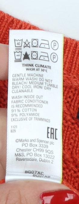 Marks and Spencer Women Orange Size 18 Cotton Knit Puff Sleeve Jumper